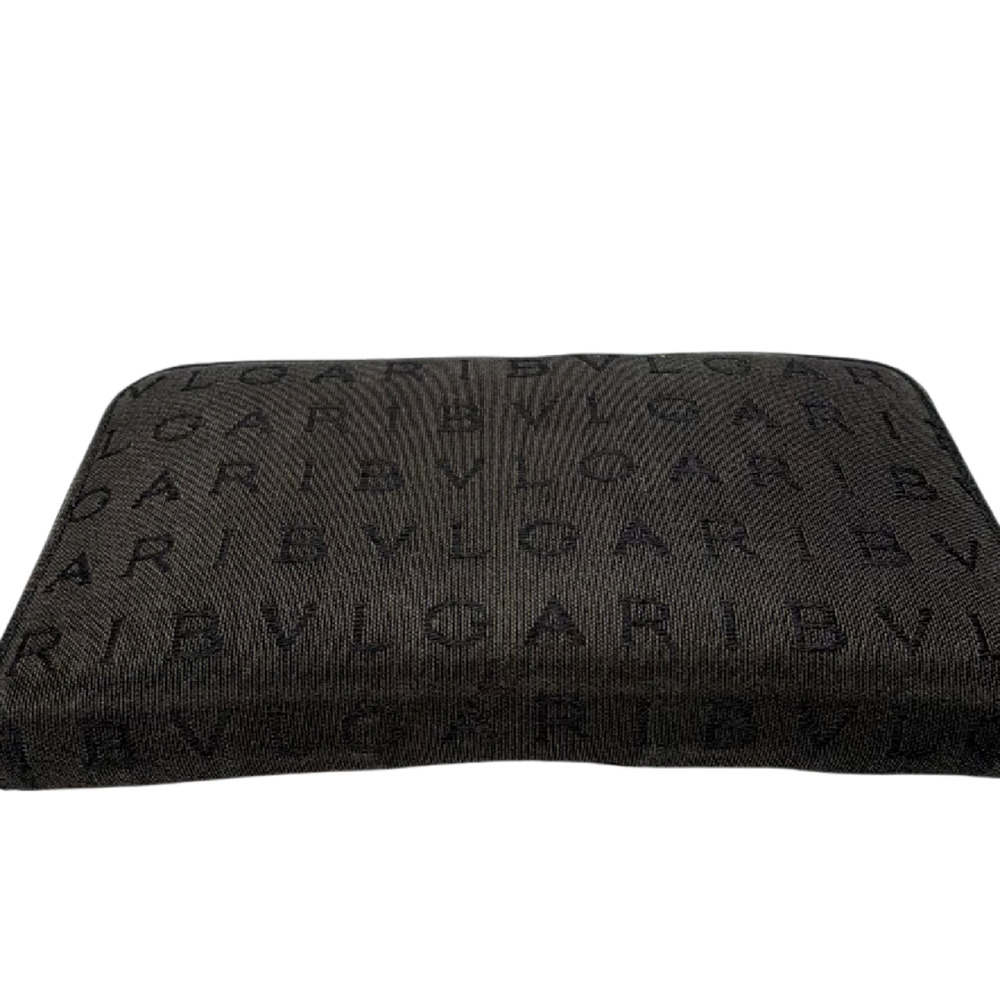Bvlgari Bvlgari Logo Zip Around Black Canvas Wallet